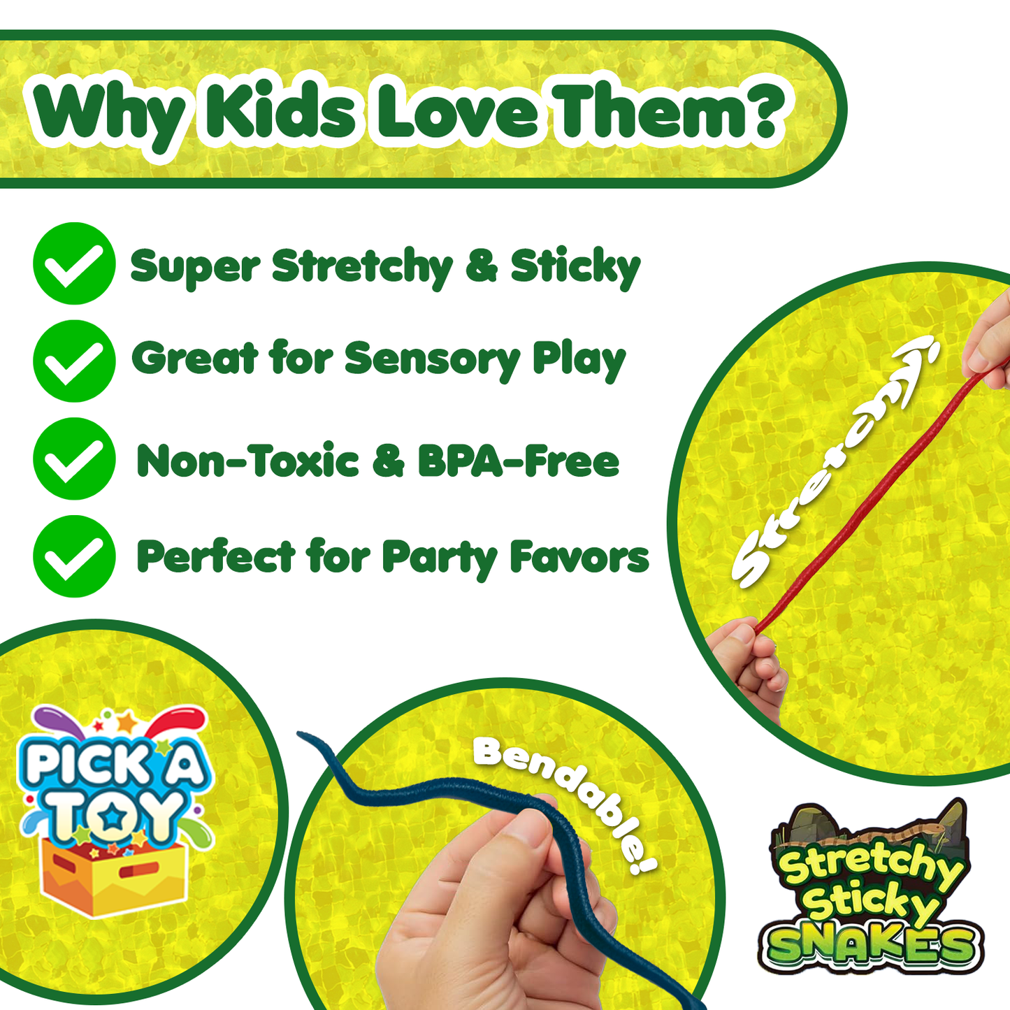 36 Pcs Mini Snake Party Favors Toys for Kids, Stretchy Sticky Rubber Snakes Bulk, Animal Rain Forest Themed Decorations, Treasure Chest for Kids Prizes, Flying Snakes Slingshot Toy