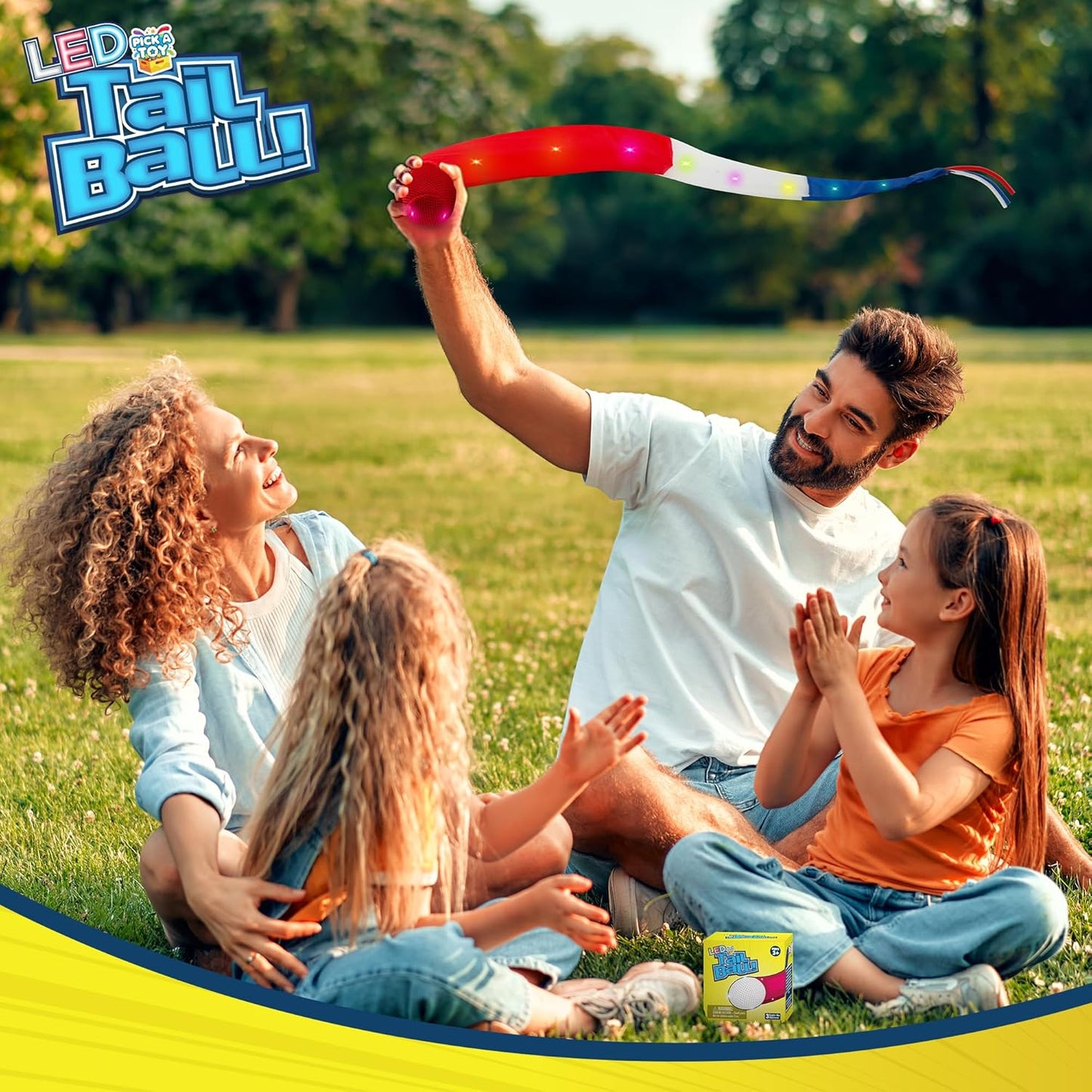 PICK A TOY Outdoor Throw and Catch Light Up Ball Games -Kids Sports Ball & LED Tail Glow at Night - Play in The Dark - Fun Throwing Toys for Kids & Adults, Boys & Girls