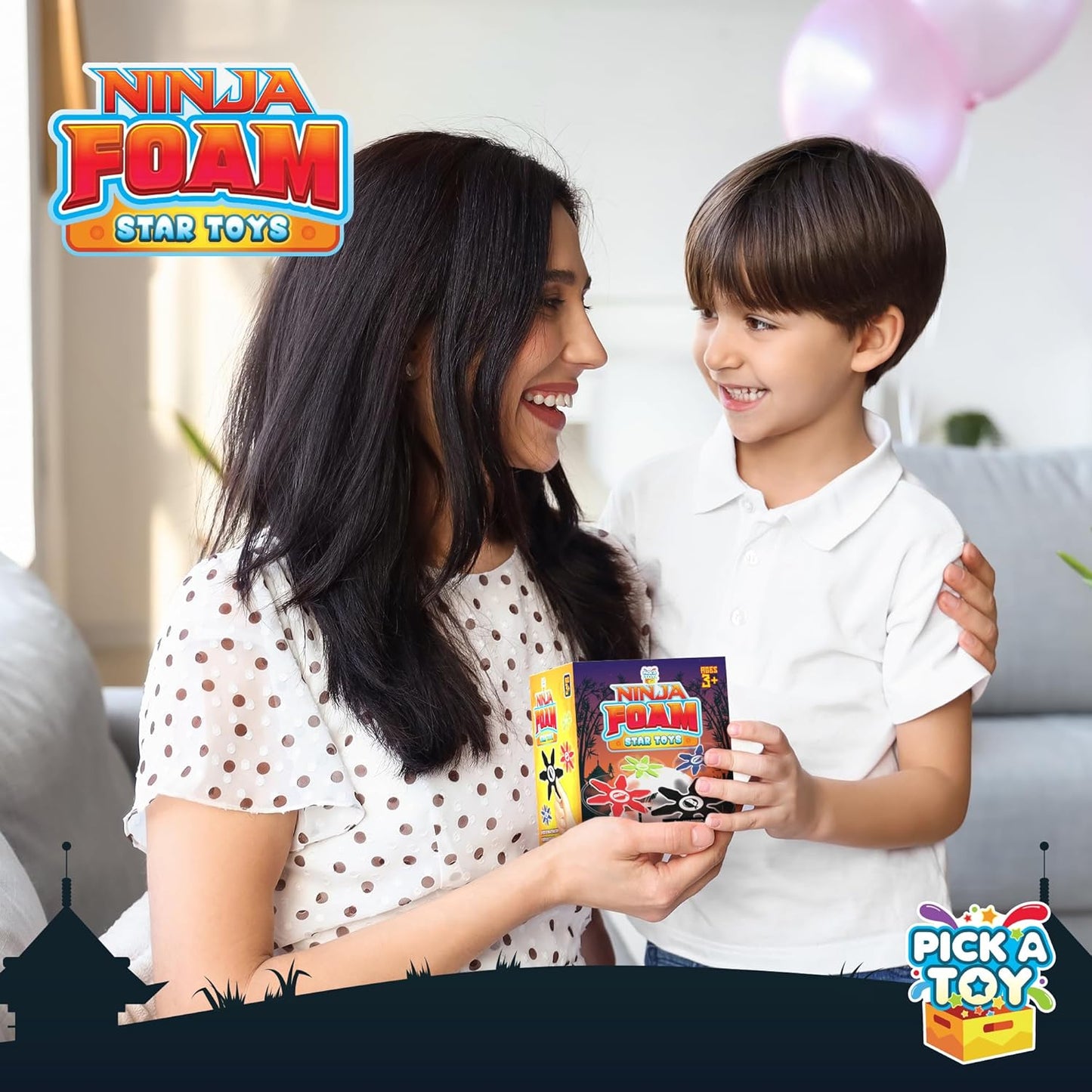 Pick A TOYMini Foam Ninja Throwing Stars – Soft and Safe Toss Toys Party Favors for Birthday Party Costume Accessory Easter Egg Stuffers Cosplay, 4 Inch (24 Pcs, Blue, Red, Black, Green)