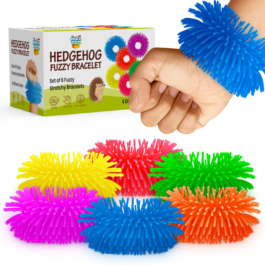 Fidget Bracelet Vibrant Squishy Fuzzy Toy 6-Pack of Flexible Wearable Jewelry, Sensory Rings Toys for Kids - Stretchy Silicone Bands with Textured