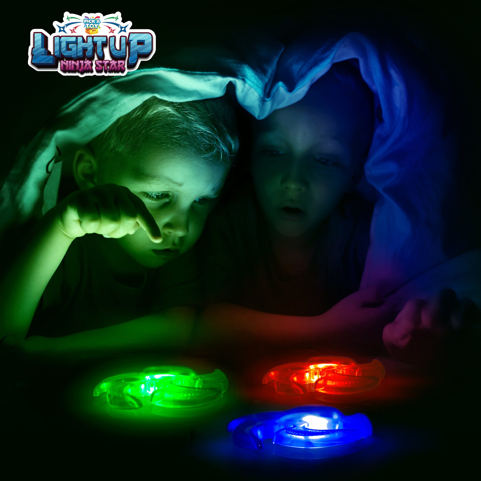 Light Up Ninja Flyers Set, 3 LED Electronic Stars, Heavy Duty Rubber Throwing Discs, Fun and Interactive Kids Toys for Tossing, Games, and Play, 3 Colors, Includes Gift Box - Pick A Toy
