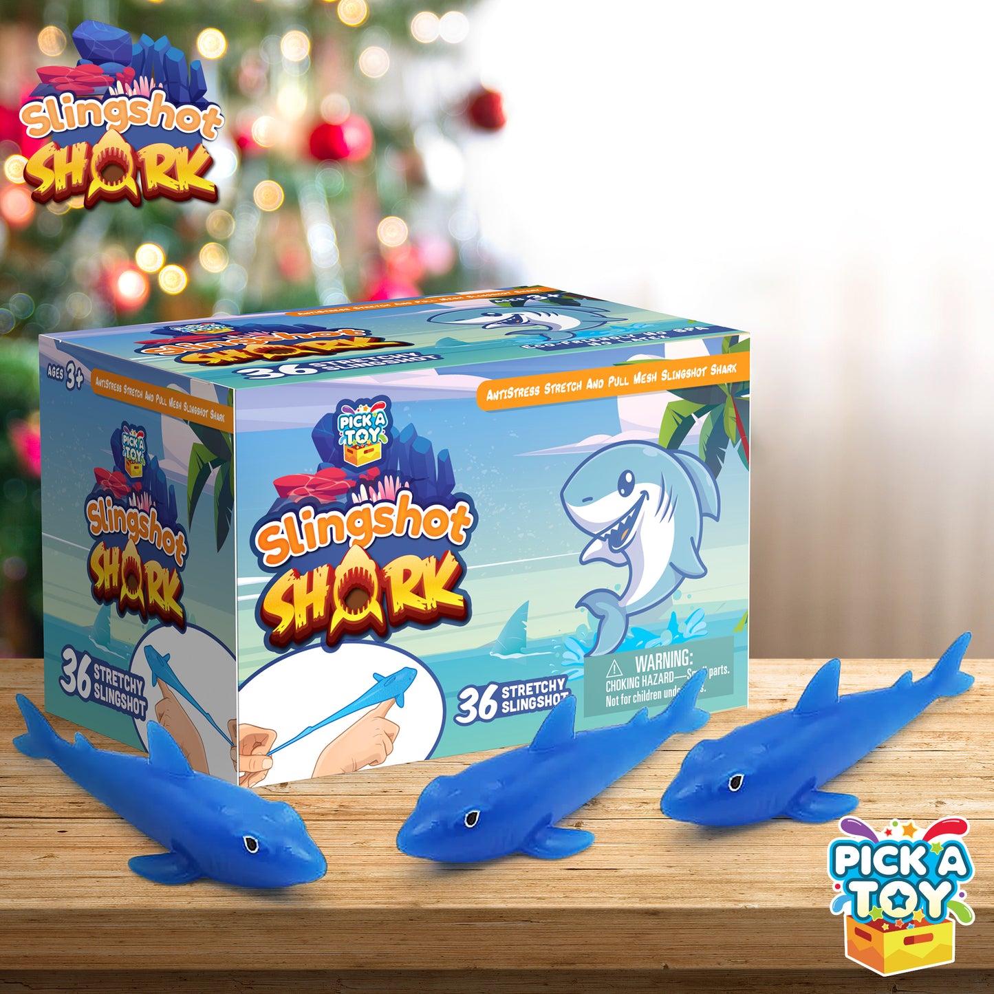 PICK A TOY 36 Pcs Shark Party Favors Stretchy Slingshot Toys, Easter Egg Fillers, Birthday Goodie Bags Stuffers, Sea Animal Party Decorations, Fish Shooter Game Finger Flicker