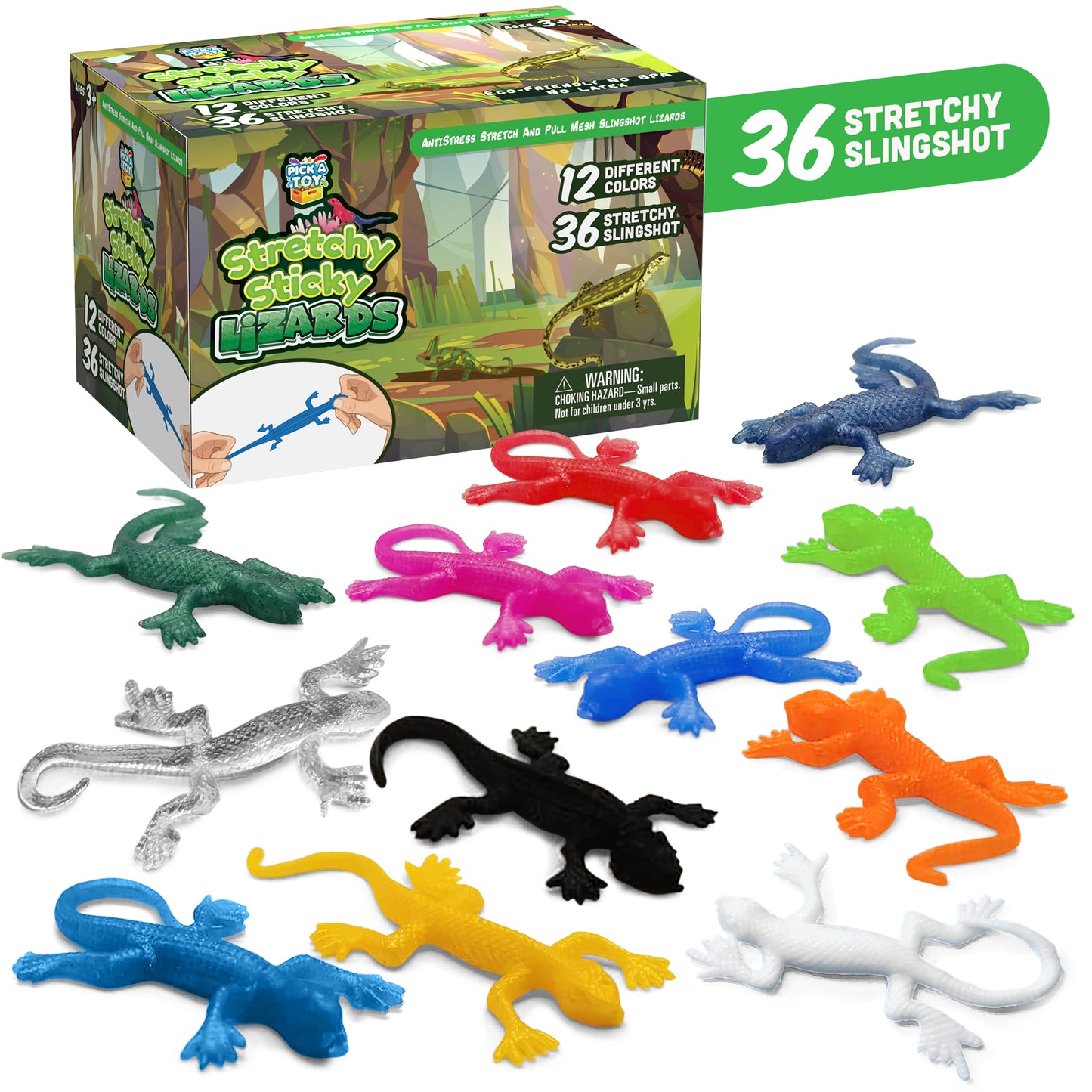 Sticky gecko slingshot lizard toys, 36 pack party favors for kids