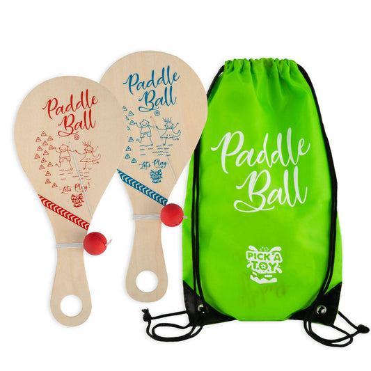 2 Set Wooden Paddle Ball Toy With Carry Bag - Pick A Toy