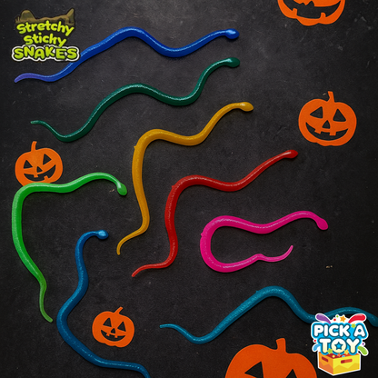 36 Pcs Mini Snake Party Favors Toys for Kids, Stretchy Sticky Rubber Snakes Bulk, Animal Rain Forest Themed Decorations, Treasure Chest for Kids Prizes, Flying Snakes Slingshot Toy