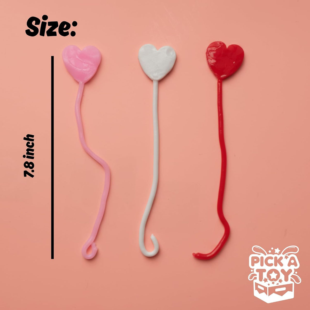 PICK A TOY Heart Sticky Hands 36 Pack – Stretchy Sticky Hand Toys Bulk Party Favors for Kids 4-8 8-12, Goodie Bag Stuffers, Classroom Prizes, Treasure Box Toys