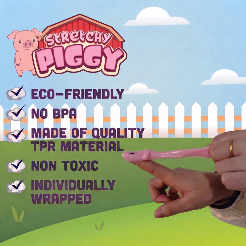 PICK A TOY 36 Pcs Rubber Pig Slingshot Toys – Stretchy Slingshot Party Favor Toys for Kids, BPA-Free & Non-Toxic TPR – Birthday Goodie Bags Stuffers, Pinata Filler, Easter Basket Stuffer
