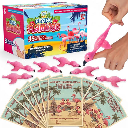 Flamingo Stocking Stuffers - 36 Slingshot Flamingos & 36 Christmas Cards