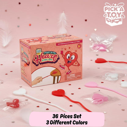 PICK A TOY Heart Sticky Hands 36 Pack – Stretchy Sticky Hand Toys Bulk Party Favors for Kids 4-8 8-12, Goodie Bag Stuffers, Classroom Prizes, Treasure Box Toys