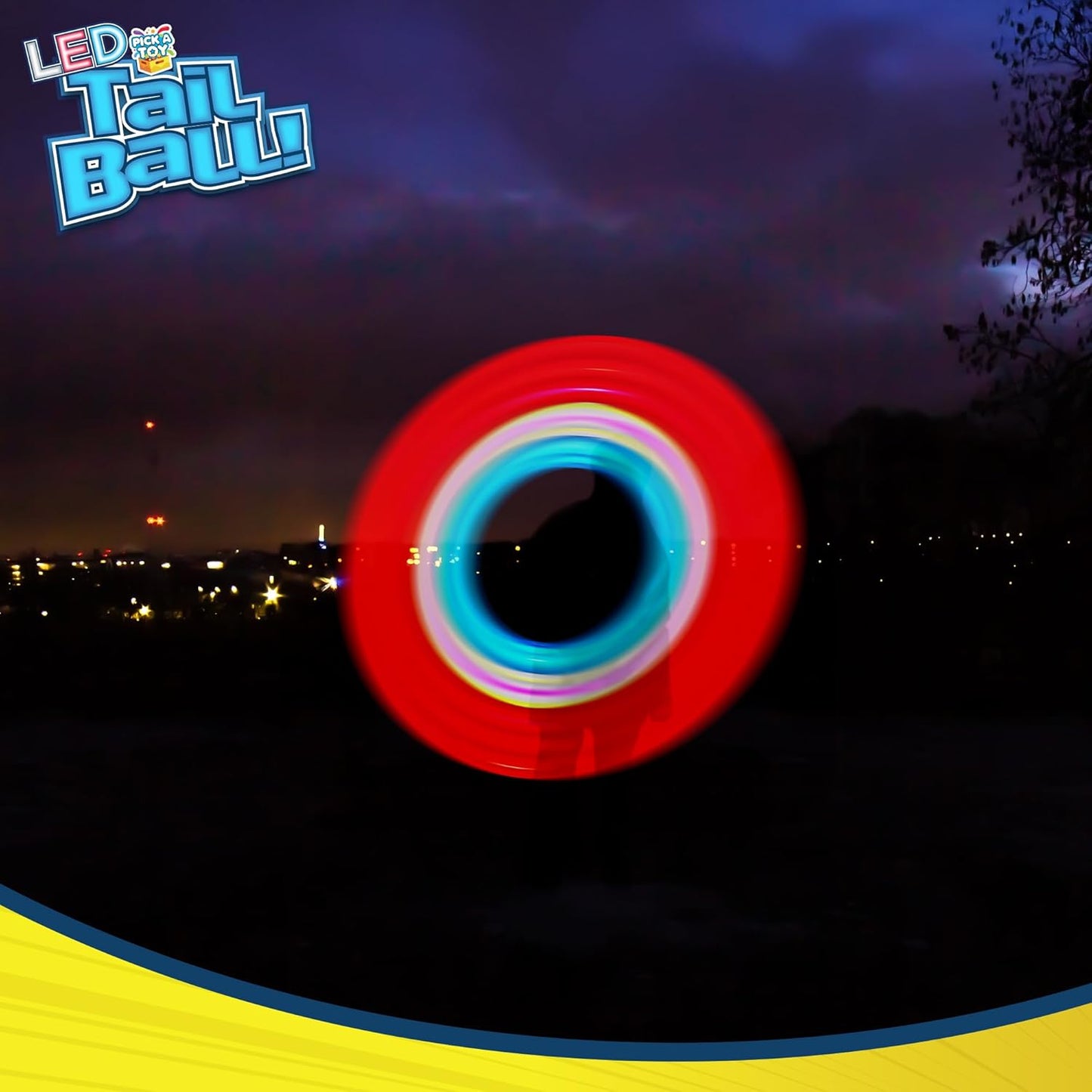 PICK A TOY Outdoor Throw and Catch Light Up Ball Games -Kids Sports Ball & LED Tail Glow at Night - Play in The Dark - Fun Throwing Toys for Kids & Adults, Boys & Girls