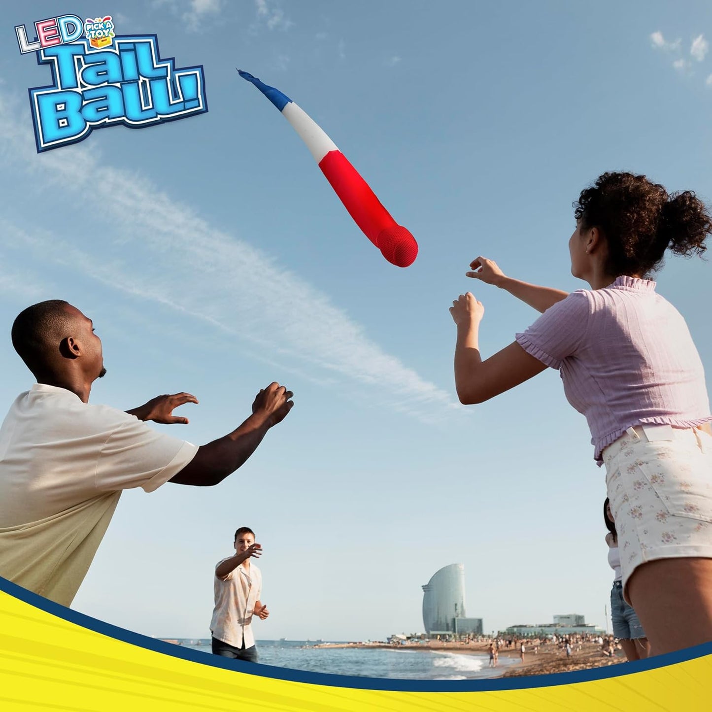 PICK A TOY Outdoor Throw and Catch Light Up Ball Games -Kids Sports Ball & LED Tail Glow at Night - Play in The Dark - Fun Throwing Toys for Kids & Adults, Boys & Girls