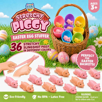 PICK A TOY 36 Pcs Rubber Pig Slingshot Toys – Stretchy Slingshot Party Favor Toys for Kids, BPA-Free & Non-Toxic TPR – Birthday Goodie Bags Stuffers, Pinata Filler, Easter Basket Stuffer
