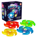 Light up ninja star flyers box shown with 4 glowing discs in red, blue, yellow and green