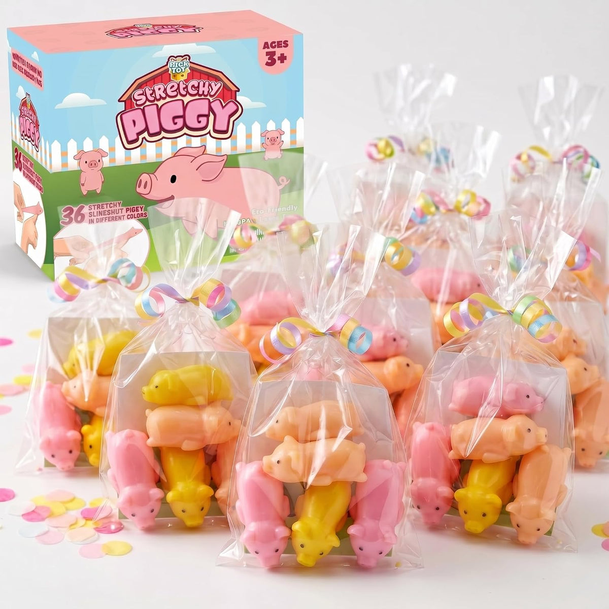 PICK A TOY 36 Pcs Rubber Pig Slingshot Toys – Stretchy Slingshot Party Favor Toys for Kids, BPA-Free & Non-Toxic TPR – Birthday Goodie Bags Stuffers, Pinata Filler, Easter Basket Stuffer