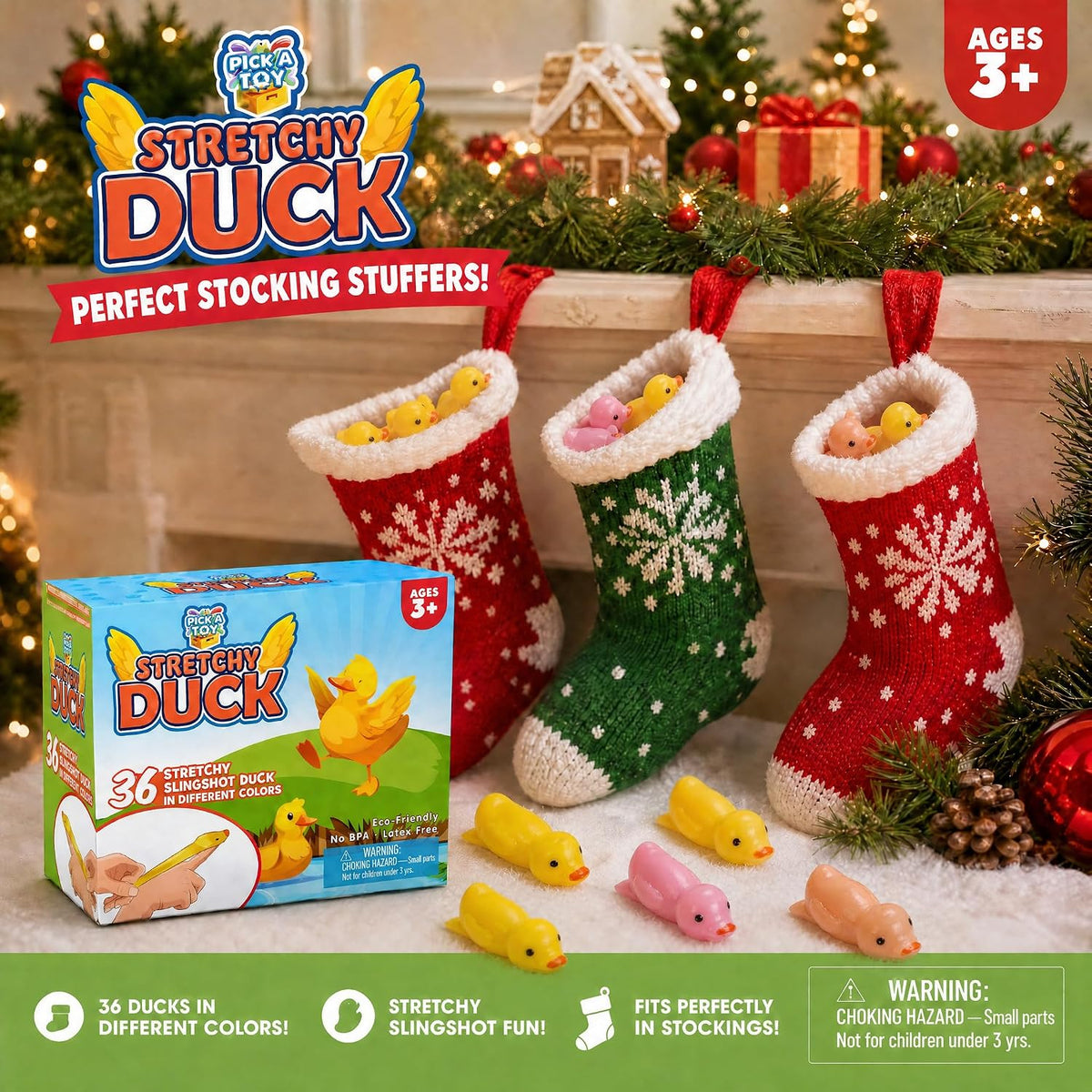 PICK A TOY 36 Pcs Rubber Ducks Slingshot Toys – Stretchy Slingshot Party Favor Toys for Kids, BPA-Free & Non-Toxic TPR – Birthday Goodie Bags, Pinata Filler, Classroom Prizes, Easter Basket Stuffer