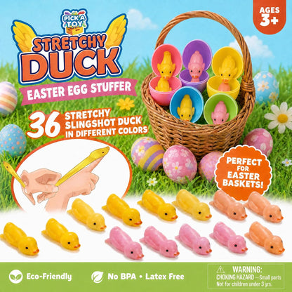 PICK A TOY 36 Pcs Rubber Ducks Slingshot Toys – Stretchy Slingshot Party Favor Toys for Kids, BPA-Free & Non-Toxic TPR – Birthday Goodie Bags, Pinata Filler, Classroom Prizes, Easter Basket Stuffer