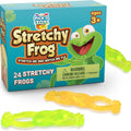 Stretchy Frog box of 24 sticky frog toys with lime green and yellow stretchy frogs on a white background
