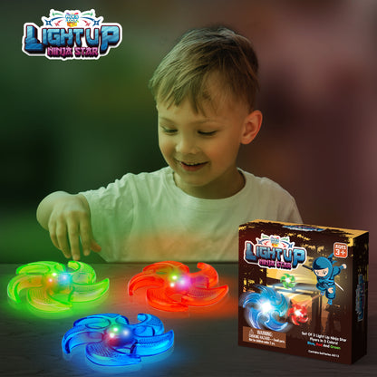 Light Up Ninja Flyers Set, 3 LED Electronic Stars, Heavy Duty Rubber Throwing Discs, Fun and Interactive Kids Toys for Tossing, Games, and Play, 3 Colors, Includes Gift Box - Pick A Toy