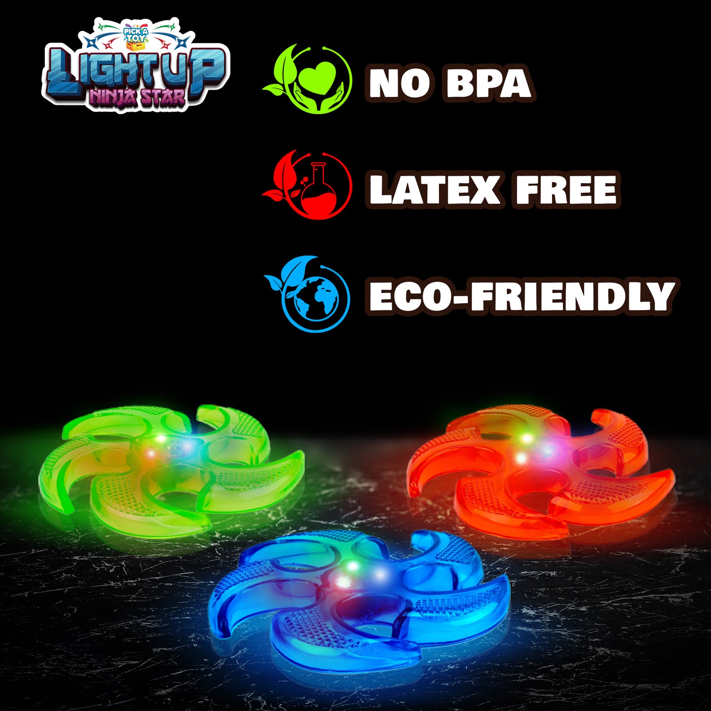 Light Up Ninja Flyers Set, 3 LED Electronic Stars, Heavy Duty Rubber Throwing Discs, Fun and Interactive Kids Toys for Tossing, Games, and Play, 3 Colors, Includes Gift Box - Pick A Toy