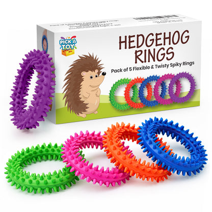 Pick A Toy Hedgehog Rings Fidget Bracelet for Kids, 5 Pack Spiky Sensory Toy, Firm Textured Rubber Ring, Classroom Prizes Boys & Girls, ADHD Sensory Toys