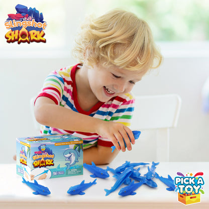 PICK A TOY 36 Pcs Shark Party Favors Stretchy Slingshot Toys, Easter Egg Fillers, Birthday Goodie Bags Stuffers, Sea Animal Party Decorations, Fish Shooter Game Finger Flicker