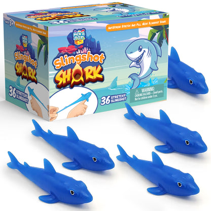 PICK A TOY 36 Pcs Shark Party Favors Stretchy Slingshot Toys, Easter Egg Fillers, Birthday Goodie Bags Stuffers, Sea Animal Party Decorations, Fish Shooter Game Finger Flicker