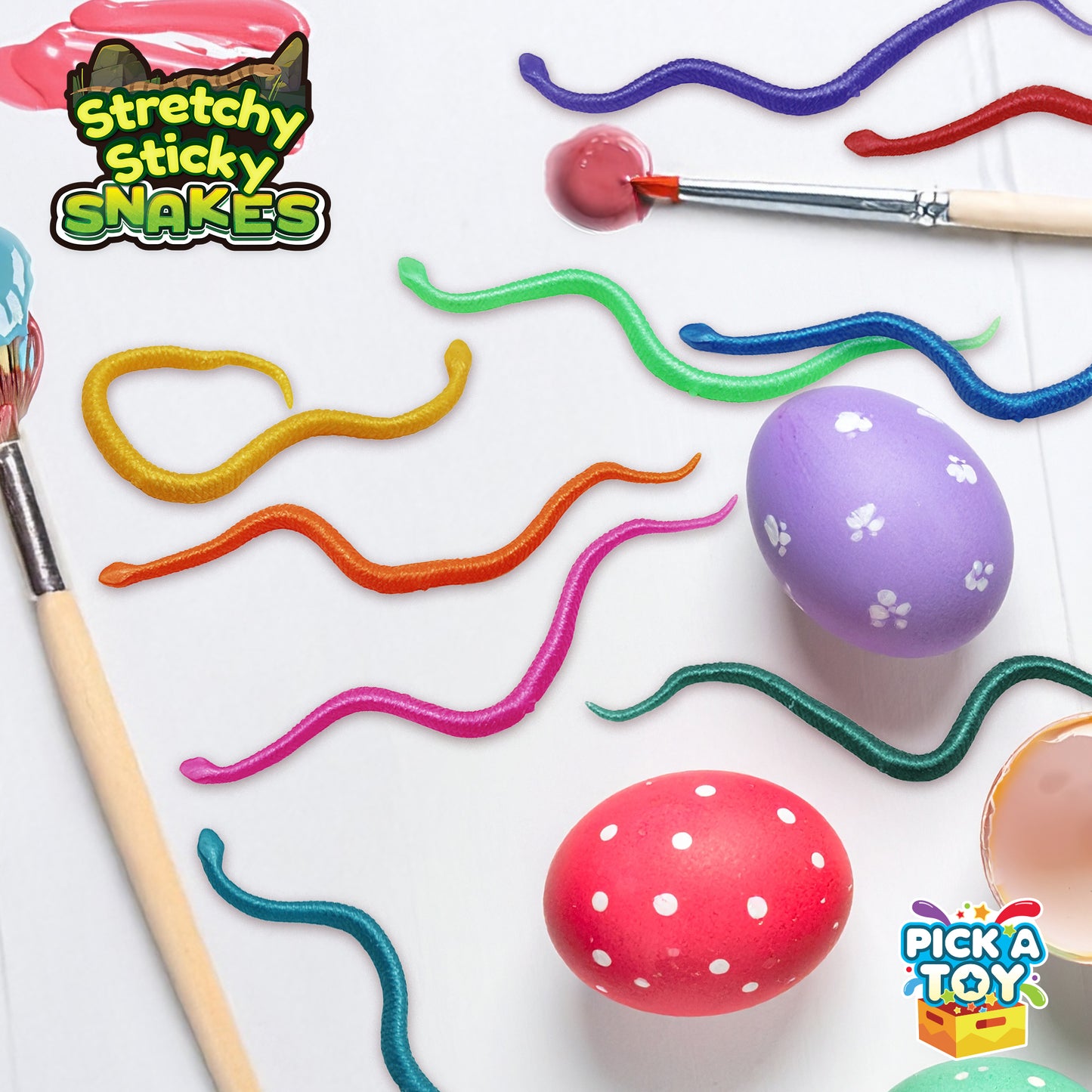 36 Pcs Mini Snake Party Favors Toys for Kids, Stretchy Sticky Rubber Snakes Bulk, Animal Rain Forest Themed Decorations, Treasure Chest for Kids Prizes, Flying Snakes Slingshot Toy