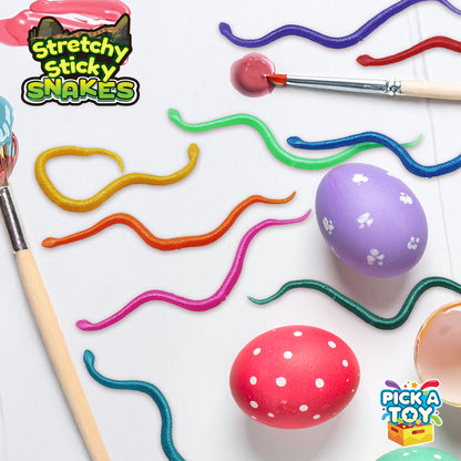 36 Pcs Mini Snake Party Favors Toys for Kids, Stretchy Sticky Rubber Snakes Bulk, Animal Rain Forest Themed Decorations, Treasure Chest for Kids Prizes, Flying Snakes Slingshot Toy
