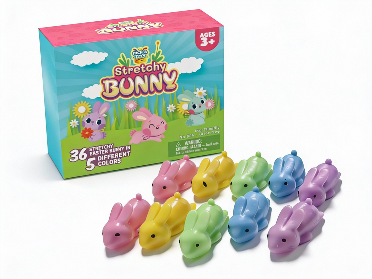 PICK A TOY Bunny Favor Toys for Girls and Boys, 36 Pcs Rubber Finger Flicker Stretchy Slingshot for Kids, Birthday Goodie Bag, Easter Party Favors, Classroom Treasure Chest Treats (Bunny)