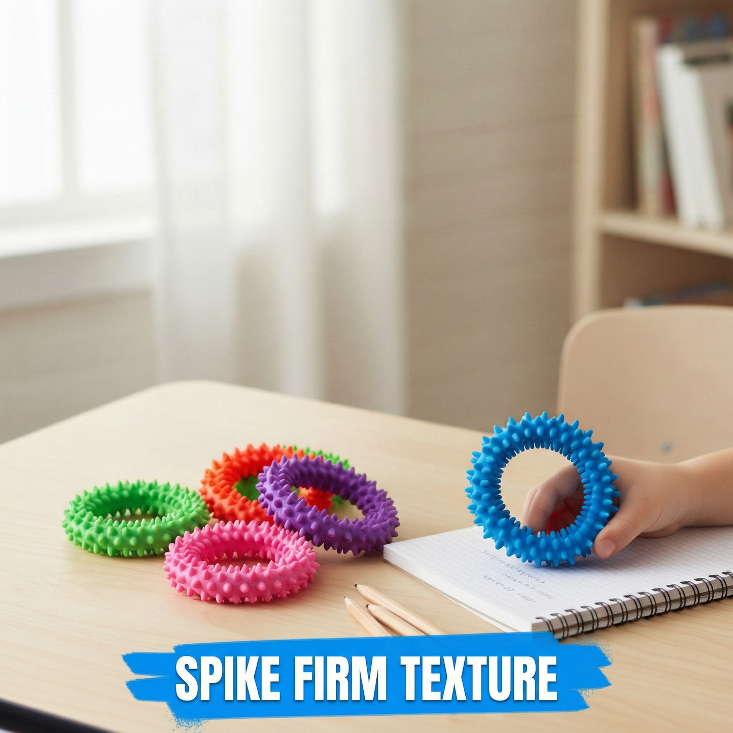 Pick A Toy Hedgehog Rings Fidget Bracelet for Kids, 5 Pack Spiky Sensory Toy, Firm Textured Rubber Ring, Classroom Prizes Boys & Girls, ADHD Sensory Toys