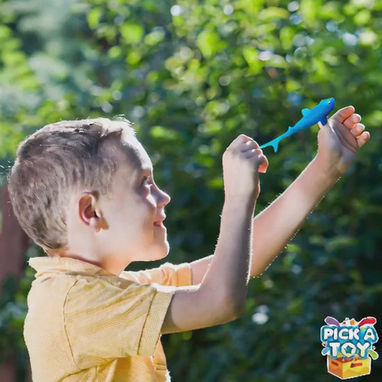 PICK A TOY Shark Party Favors Stretchy Slingshot Toys demo video