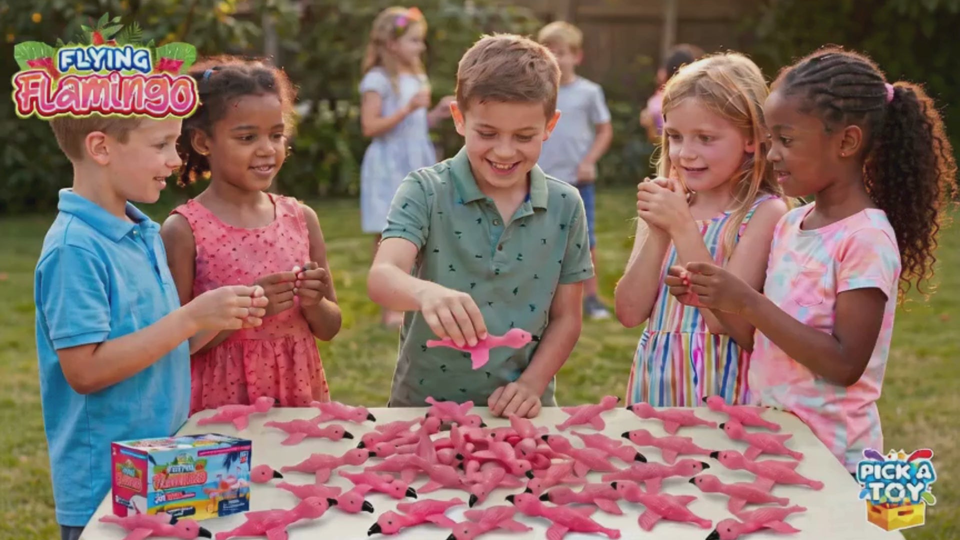 PICK A TOY Flamingo Party Favors Slingshot Toys demo video
