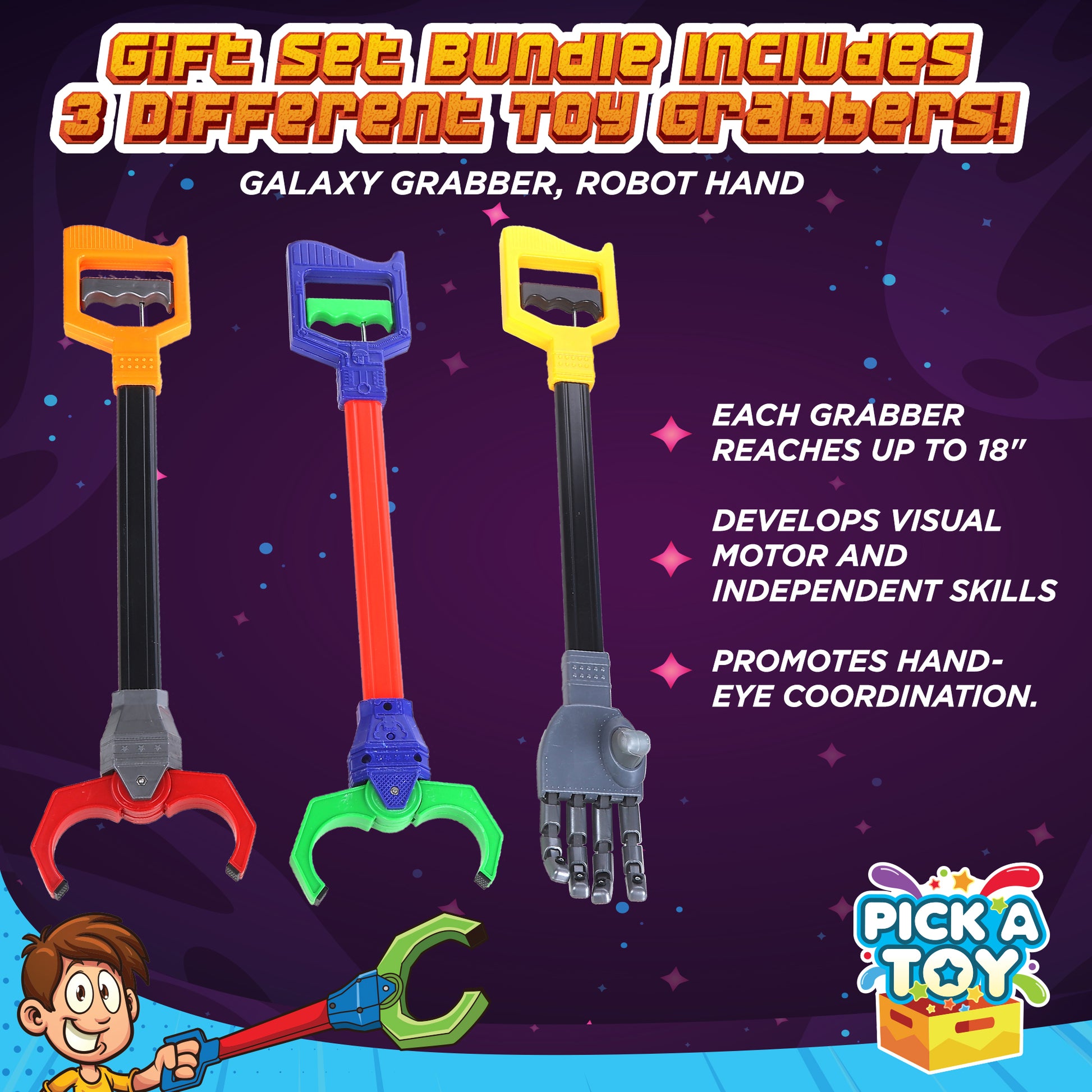 Interactive Toy Grabber, Robot Hand and Robotic Claw, 3 Pc Set - Pick A Toy