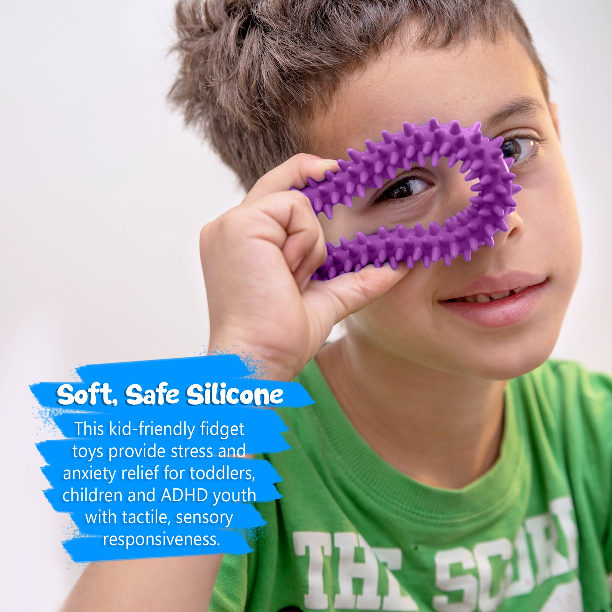 Sensory Ring and Fidget Toy 3 Pack Pink Purple Green | Soft, Flexible Rubber Spikes | Helps Reduce Stress and Anxiety| Promotes Focus and Clarity | Children, Youth, Adults Sensory Toys - Pick A Toy