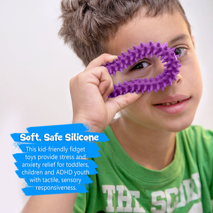 Sensory Ring and Fidget Toy 3 Pack Pink Purple Green | Soft, Flexible Rubber Spikes | Helps Reduce Stress and Anxiety| Promotes Focus and Clarity | Children, Youth, Adults Sensory Toys - Pick A Toy