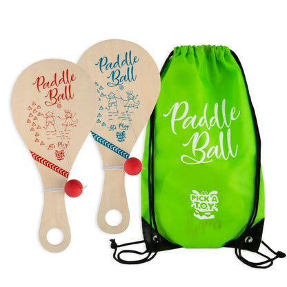 2 Set Wooden Paddle Ball Toy With Carry Bag - Pick A Toy