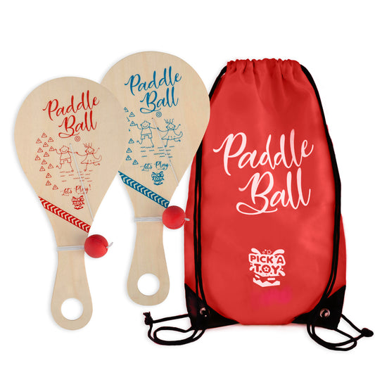 Wooden Paddle Ball (Set Of 2) With Red Carry Bag - Pick A Toy