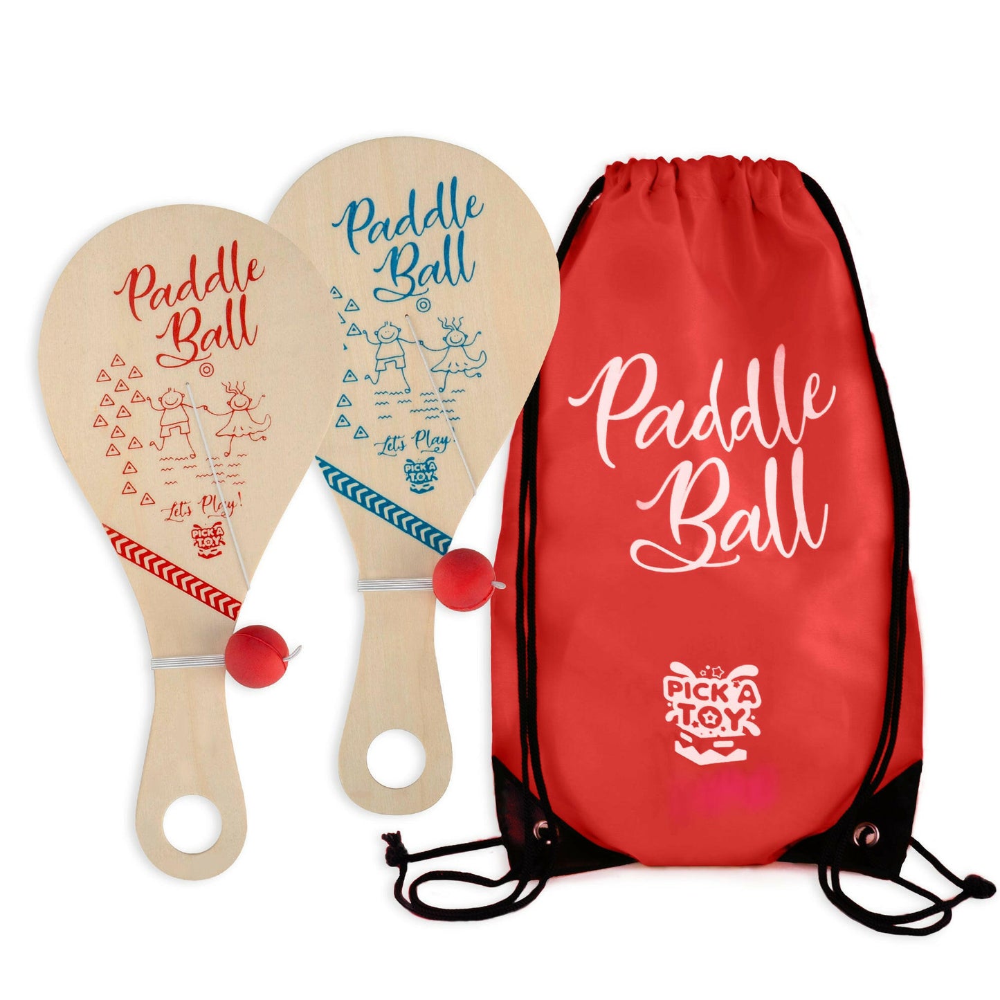 2 Set Wooden Paddle Ball Toy With Carry Bag - Pick A Toy