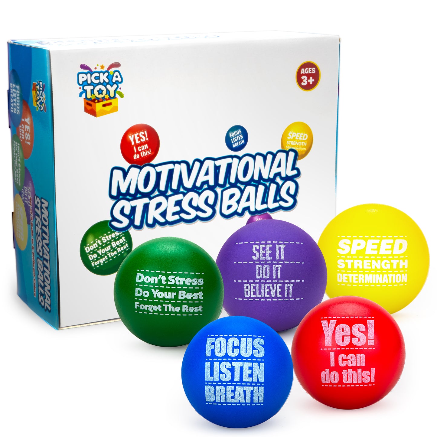 Motivational Stress Balls for Kids and Adults (3-Pack) - Pick A Toy